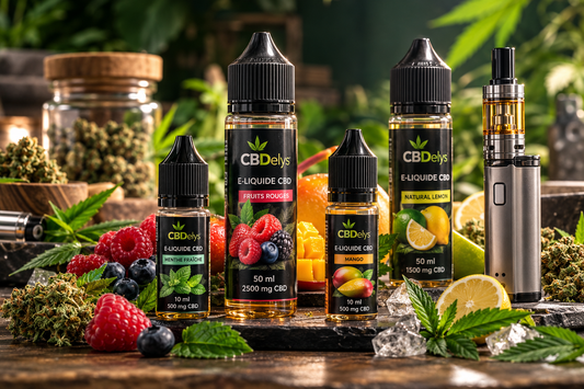 E-liquides CBD en formats 10 ml et 50 ml avec matériel de vape compatible
