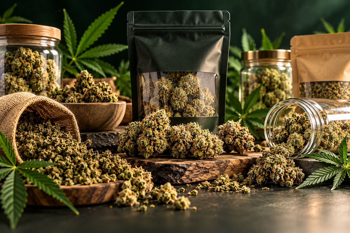 Fleurs CBD pas cher présentées avec différents formats et grammages