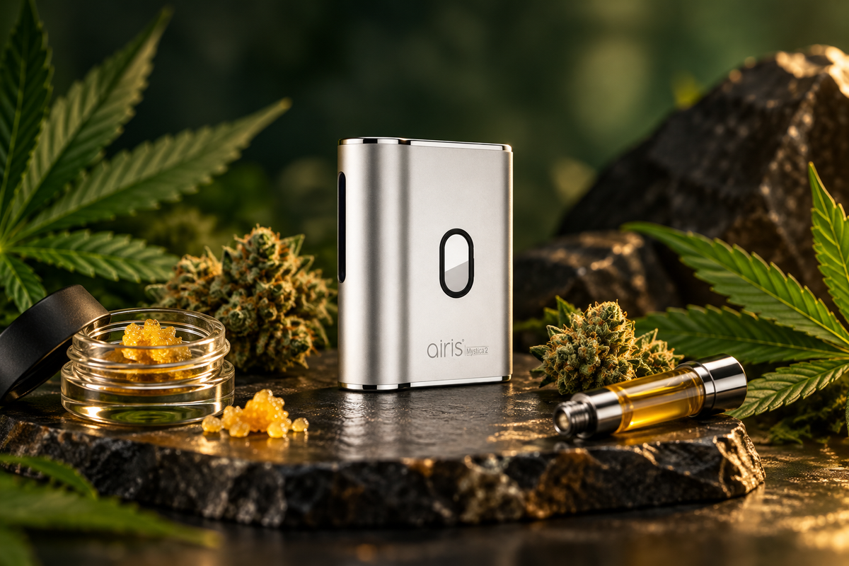 Vaporisateur CBD Airis Mystica 2 avec fleurs de CBD, concentré Wax et cartouche compatible