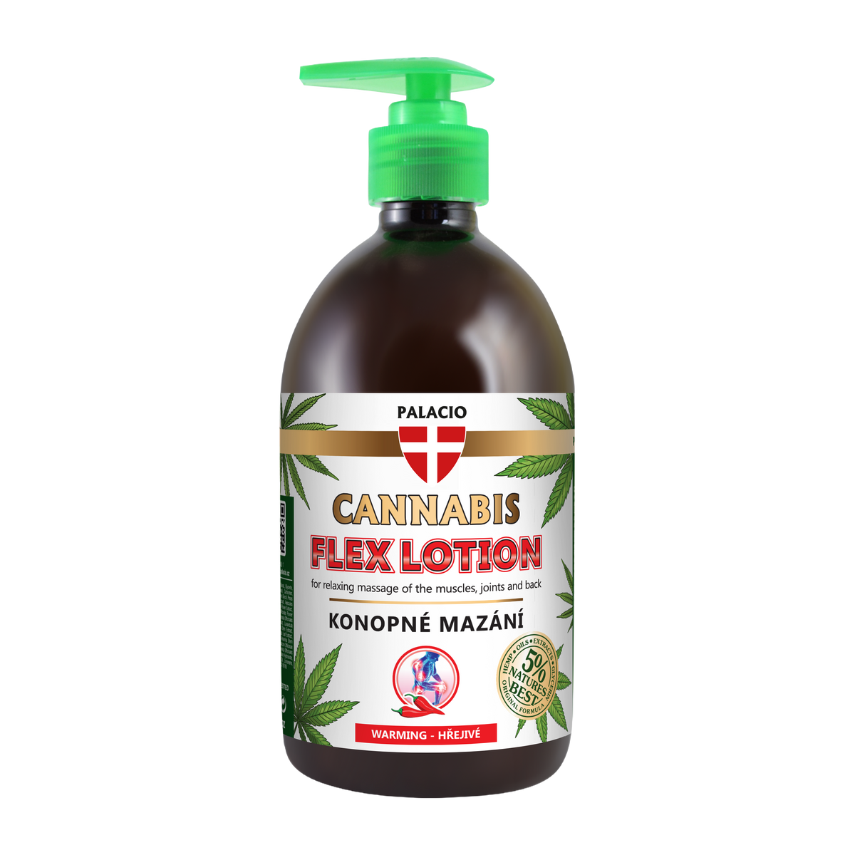 Lotion chauffante au chanvre avec pompe, 500 ml Palacio - CBDelys