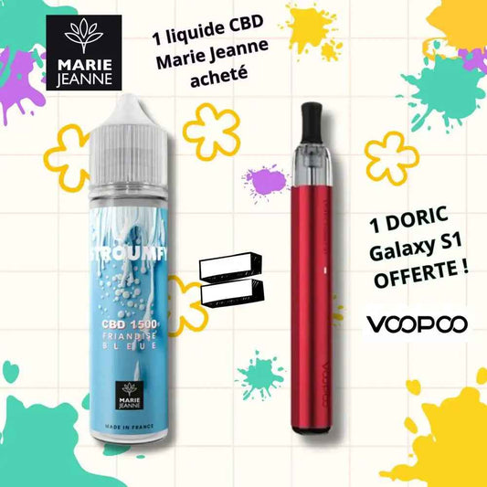 Pack E-liquide CBD Stroumfy Marie Jeanne + pod Doric Galaxy S1 – 50 ml
